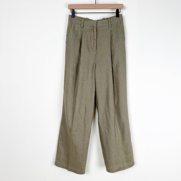 Oak + Fort 100% Linen Straight Wide Leg Trouser Pants Effortless Quiet Luxury - Picture 4 of 11